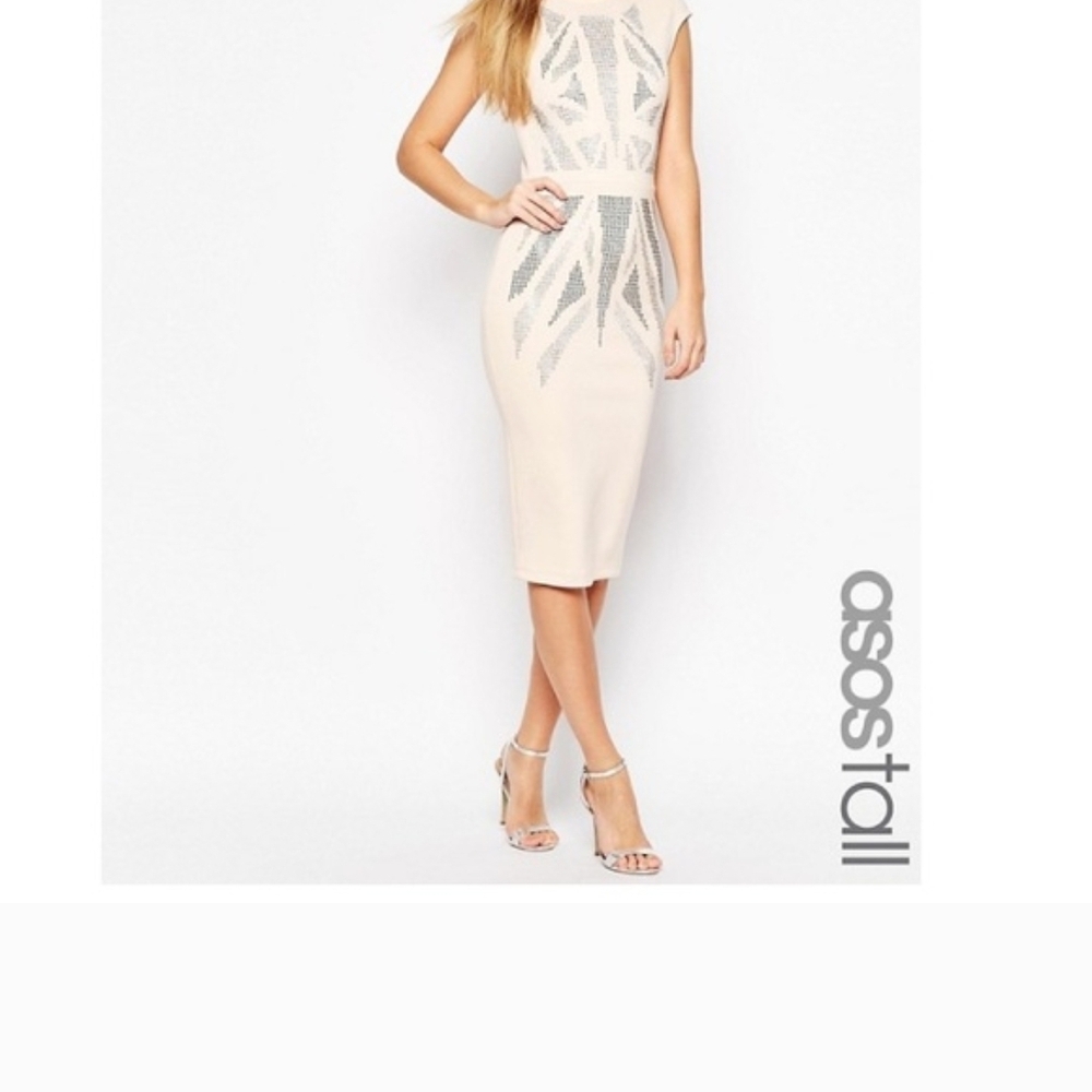 Zara Beige and Gray Patterned Midi Dress